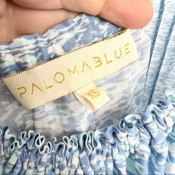 PALOMA BLUE Gathered Printed Twill Mini Dress in Blue Ikat, Size XS - Picture 6 of 10